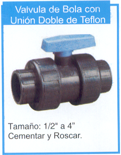 Válvula de Bola con Unión Doble de Teflon